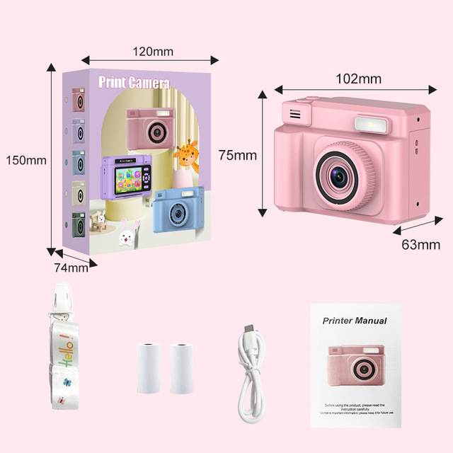 High-Value Children's Half-Color Instant Camera New Cartoon Photo Video Gift MOS Imaging Sensor Micro Media Camara