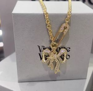 Collier unisexe sportif exquis 2025 Copper Fashion Western Queen Mother Vivienne avec nœud papillon et chaîne en bambou ornée de zircon - Product Image 6