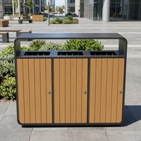 Traust Poubelle de recyclage extérieure en acier à trois compartiments, double bac à déchets, fabricant et fournisseur de poubelles