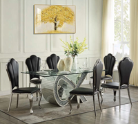 Table à manger rectangulaire de luxe avec miroir scintillant, 6 à 8 personnes, table de banquet en verre trempé pour la maison et le restaurant
