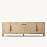 Buffet moderne en bois grain anthracite foncé, 4 portes et 3 tiroirs, avec poignées en laiton antique, pour rangement dans le salon