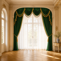 Rideaux en velours européens de luxe avec cantonnière et pompons, occultants, style royal vintage, pour salon, villa, hôtel