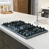 Table de cuisson encastrée avec panneau en verre, 5 brûleurs à gaz et 2 brûleurs électriques en céramique, cuisinière gaz et électrique