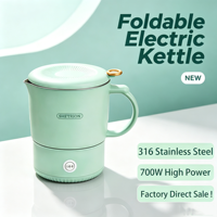 Bouilloire électrique pliable en acier inoxydable grande capacité, haute puissance, pour voyage et camping, vente en gros
