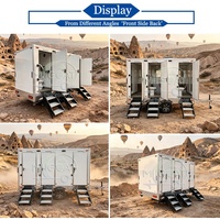 Remorque WC portable 3 postes, carrosserie blanche avec lavabo, miroir et marches pliantes, pour entreprises de location d'événements à forte capacité