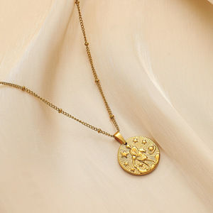 Collier <span class=keywords><strong>Horoscope</strong></span> Plaqué Or 18K Vintage <span class=keywords><strong>2023</strong></span>, Chaîne à Maillons en Acier Inoxydable Anti-Décoloration avec Pendentif Signe Astrologique, Bijoux Religieux Chrétiens - Product Image 2