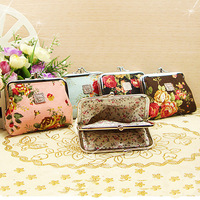 Dompet Koin Kanvas Gaya Retro Dua Lapis Tas Koin Bunga Multifungsi Tas Uang Koin Bunga Vintage Dompet Pengait Bunga Mawar