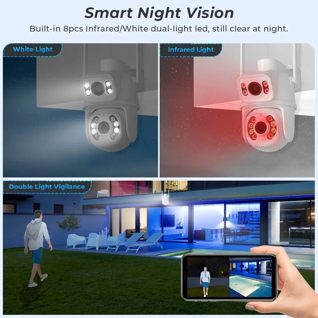2026 New 8MP 4K Dual Screen WiFi Cloud IP Camera Outdoor PTZ Wireless Security CCTV AI Human Detect Tracking H.265 140 Wide