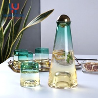 Ensemble pichet à eau en verre transparent de 1100 ml/37 oz, moderne, écologique, de qualité supérieure, pour la maison et la cuisine, avec 4 tasses, fait main, pour jus glacé et thé, en stock