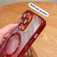 Coque de téléphone magnétique électroplaquée avec protection d'objectif pour iPhone 17 Air 16 15 Pro 14 13 12 11 Pro Max, avec dos à paillettes dégradées