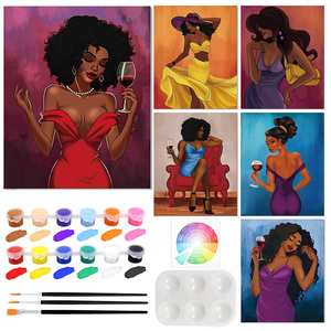 Afro Koningin 8X10 Inch Uitgerekte Verf En Slok Set Voorgetrokken Katoenen Canvas Schilderij Kit Voor Volwassenen Party Date Night - Product Image 1