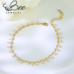 Joyería Little Bee al por Mayor, Tobilleras de Cobre para Mujer, Chapadas en Oro de 18K, con Perlas de Imitación, Resistentes al Agua, Regalo Moderno - Product Image 3
