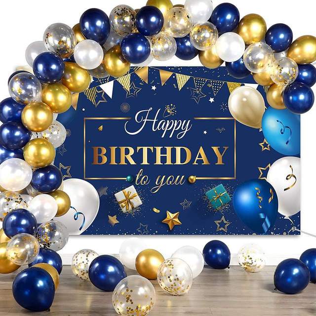 51 Pcs Blue Gold Boy Theme Balloon Chain Birthday Arch Party Set Background Decoration Decoration