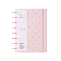 Cuaderno de Hojas Sueltas con Encuadernación de Discos, Cubierta de Cuero PU con Diseño de Estrellas Pastel Impresas en Formato A5, Banda Elástica, 60 Hojas, Regalo