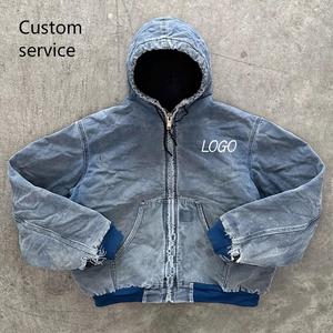 Giacca Lunga Primaverile Personalizzata Streetwear Vintage Strappata Lavaggio Acido Oversize con Zip in Corduroy Pesante Stile Workwear da Uomo Servizio OEM - Product Image 2