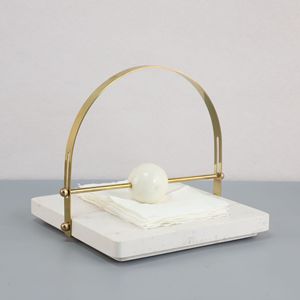 Hiện đại đá cẩm thạch Khăn ăn chủ với Brass Arch và trắng Sphere trọng lượng cho bàn ăn nhà bếp Countertop hoặc văn phòng trang trí nội thất - Product Image 2