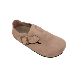 Unisex Genuine Leather Flats Buckle <b>Clogs</b> Cork Sole Slip-on Round Toe Casual Shoes for All Seasons - Product Image 6