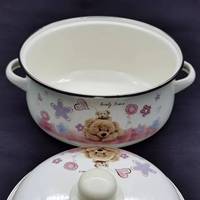 Enamel Instant Noodle Pot with Lid Double Ear 16-20cm Cartoon Soup Bowl for Student Dormitory Camping Wholesale Factory