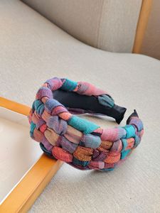 ファッションホットセール虹揚げ生地ツイストヘアバンドハイグレード女性用ハイヘッドトップワイドエッジヘッドバンド - Product Image 6