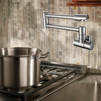 Robinet de cuisine mural moderne en acier inoxydable, bras articulé pliable et extensible, double poignée, eau chaude et froide, usage hôtelier, réglable