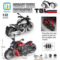 HTL 1:12 Moto miniature en alliage à rétrofriction avec lumières et sons, jouet multifonctionnel en métal moulé sous pression