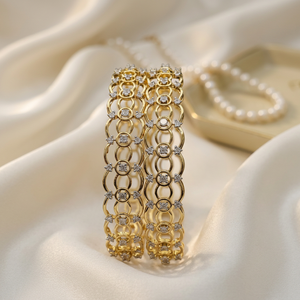 Trendy Designer Premium Quality <b>Gold</b> Plated Brass CZ Stones Two <b>Set</b> <b>Bangles</b> Wedding Party Wear Women - Product Image 2