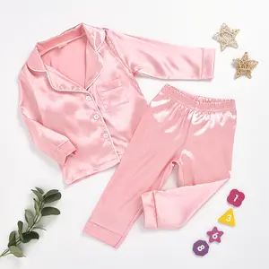 Satin Pajamas Kids Set Short Sleeve Button-Down Sleepwear Loungewear Set Girls Boy