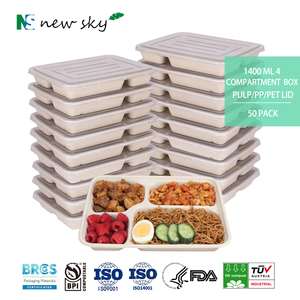 Barquettes alimentaires jetables biodégradables en bagasse de canne à sucre, 4 à 5 compartiments, assiette en papier pour restaurant - Product Image 1