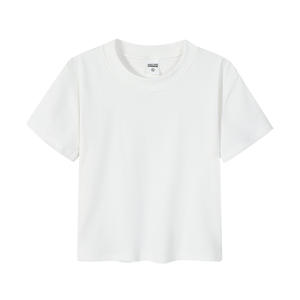 T-shirt court d'été Gz pour femme, col rond, manches courtes, couleur unie, respirant, extensible, en coton et élasthanne, coupe droite - Product Image 5