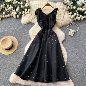 Robe de soirée sans manches taille haute ajustée pour femme avec nœud, coupe trapèze, vente en gros du fabricant - Product Image 5