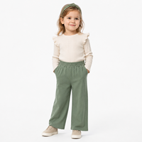Pantalon en coton vert olive à taille haute et jambe large pour filles, 2-5 ans, doux et confortable pour le quotidien, vente en gros