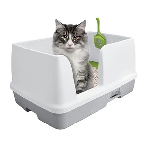 Aksesori kucing mewah baja tahan karat pembersih kotoran kucing dengan kotak sampah plastik perawatan hewan peliharaan