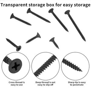 Jeu de vis autotaraudeuses à tête fraisée noire pour bois M3.5 en acier au carbone, 220 pièces, qualité construction A - Product Image 2