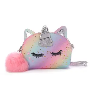 Tas Selempang Satu Bahu Pelangi Unicorn, Tas Pelangi Merah Muda Cerah Versi Korea