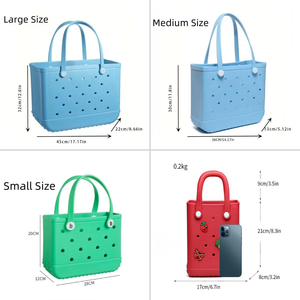 Sac fourre-tout de rangement étanche EVA couleur unie bricolage trou plage panier de légumes à la mode creux voyage sac à main pour le shopping - Product Image 6