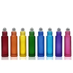 5Ml 10Ml Lege Roze Paars Blauw Amber Regenboog Etherische Olie Parfum Glazen Rol Op Fles Met Roestvrijstalen Roller