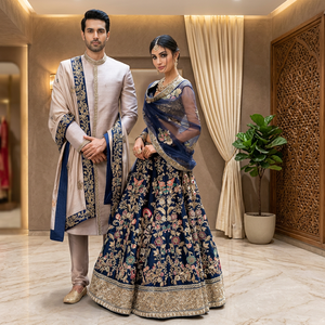 Indian Pakistani Lehenga Choli Set with Sherwani Pants and Heavy Embroidery Work - Product Image 1