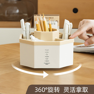 Rotating <b>Pen</b> Holder Plastic Square Shape Digital Printing Office Desktop Storage Box For Students - Product Image 4