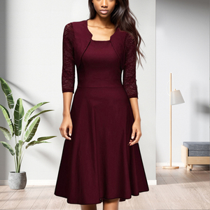 Vestidos de Noche Elegantes con Cuello Cuadrado y Encaje Plisado, Última Moda Otoñal para Mujer - Product Image 2