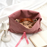 Kantong Beludru Lembut Warna Rose Gold Pink Mewah dengan Logo Custom, Tas Suede, Pita, Dompet, Kantong Kemasan Pakaian, Amplop, Kantong Debu