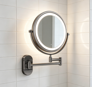 LED Round Wall-Mounted Metal Frame Foldable Magnifying <b>Lighted</b> Makeup <b>Mirror</b> for Bathroom - Product Image 1
