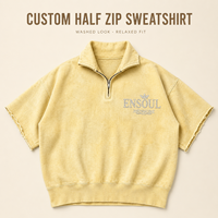 Großhandel Maßgeschneiderte Vintage Gewaschene Kurzarm-Reißverschluss-Sweatshirts mit Ausgefransten Bündchen und Strass-Logo Übergroße Luxus-Streetwear Lässiges Oberteil