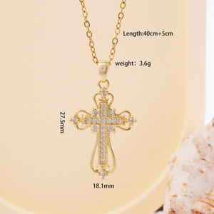 Collier croix rempli d'or bijoux en zircon cubique en acier inoxydable Christian Crucifix Faith Necklace Cross Women - Product Image 6
