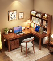 Bureau d'angle en bois massif en forme de L avec huche réversible et armoire à tiroirs mobiles, vente en gros