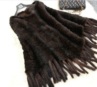 YR819 Sehr gute Qualität Winter Stola Hand gestrickt Echt Nerz Pelz Poncho Mit Quasten