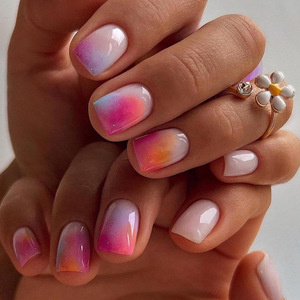 30 Uñas Postizas Cortas Cuadradas Color Macaron Ombre, Uñas Artificiales con Base Nude <span class=keywords><strong>para</strong></span> Uso Diario de <span class=keywords><strong>Mujeres</strong></span> - Product Image 1