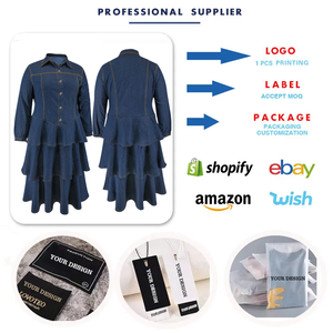 <span class=keywords><strong>Robe</strong></span> en jean grande taille Y218511 de haute qualité pour <span class=keywords><strong>femme</strong></span>, à manches longues, col à revers et volants multicouches, idéale pour l'automne - Product Image 5