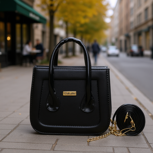 Bolso Cruzado Único Fanas Liz Negro Estilo Vintage con Cadena y Cremallera de Cuero Genuino y Poliéster para Uso Diario - Product Image 2