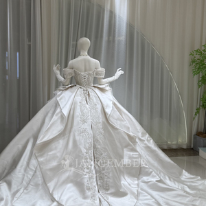 Robe de mariée élégante ivoire Lsoy056 avec broderie baroque, corset, robe de bal, traîne en satin et gants pour cérémonie religieuse Jancember - Product Image 6