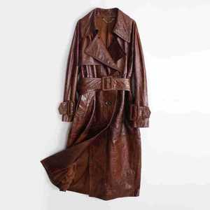 Nuovo Design classico Vintage doppio petto lungo <span class=keywords><strong>in</strong></span> <span class=keywords><strong>vera</strong></span> <span class=keywords><strong>pelle</strong></span> <span class=keywords><strong>Trench</strong></span> da donna - Product Image 1